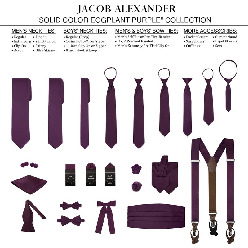 Jacob Alexander Solid Color Men's Regular Tie - Eggplant Purple - Image 5